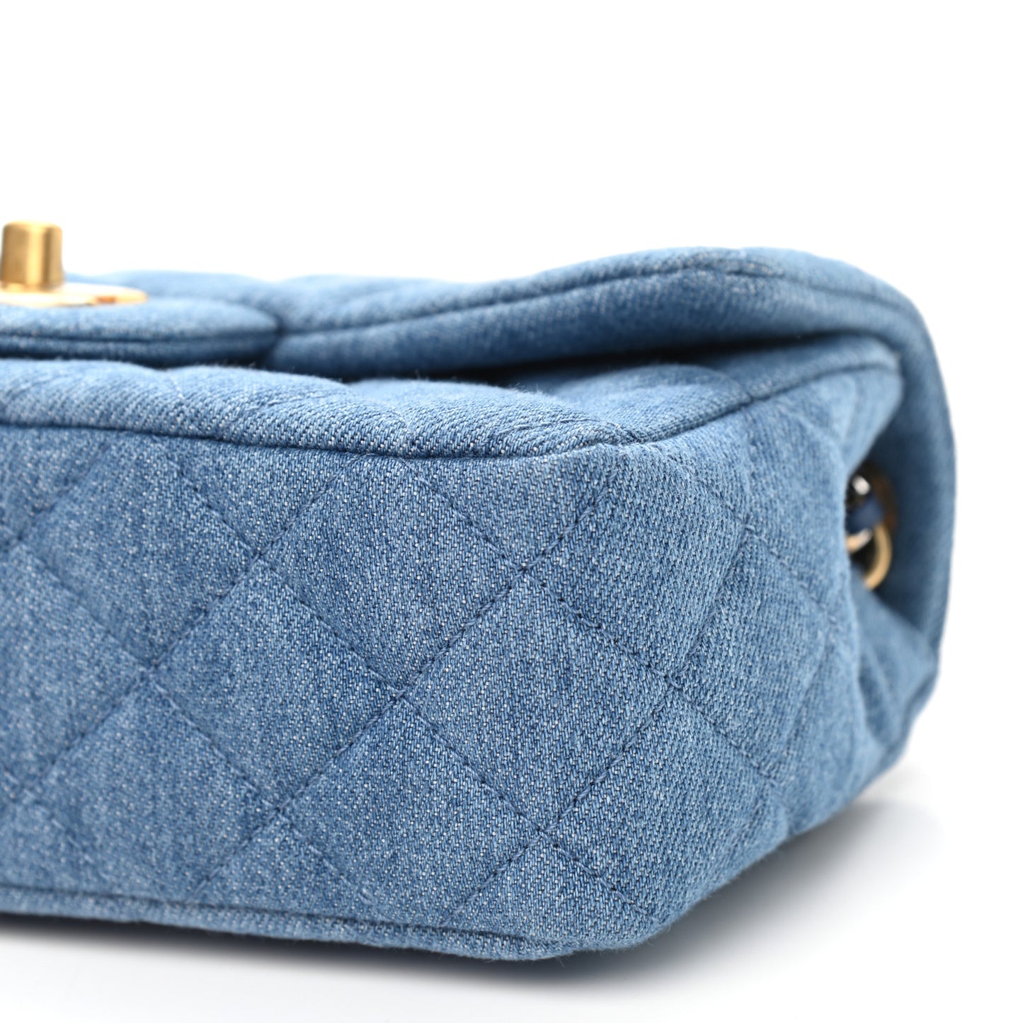 Denim Quilted Mini Pearl Crush Rectangular Flap Blue