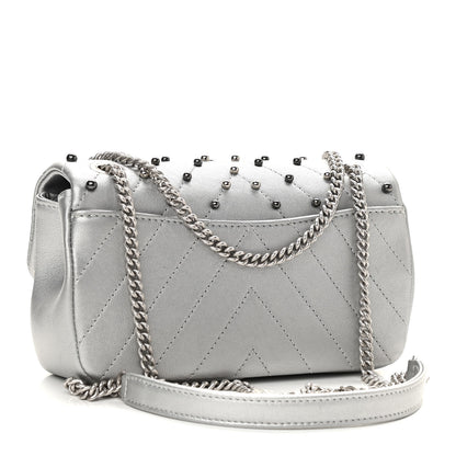 Chanel Metallic Lambskin Chevron Quilted Studded Mini Rectangular Flap Silver 3 of 11