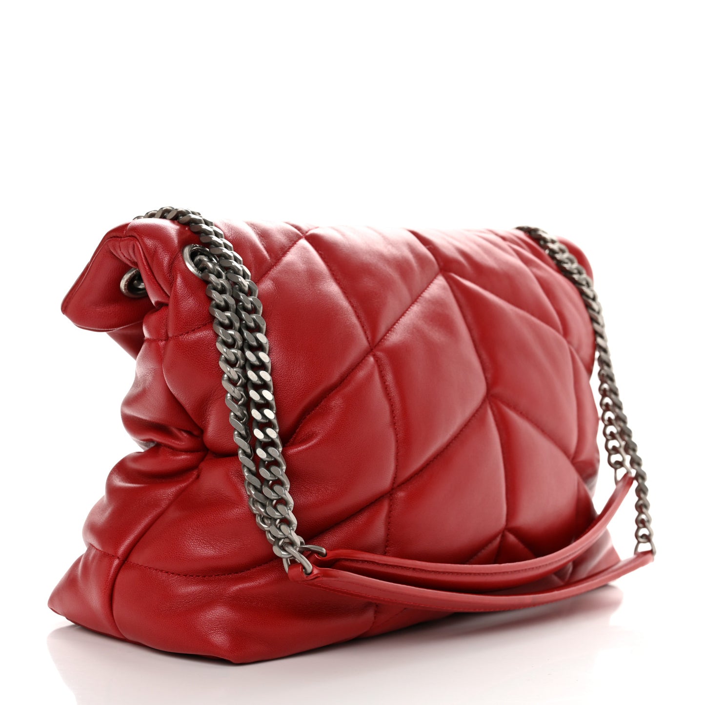 Lambskin Quilted Medium Loulou Puffer Monogram Chain Satchel Red