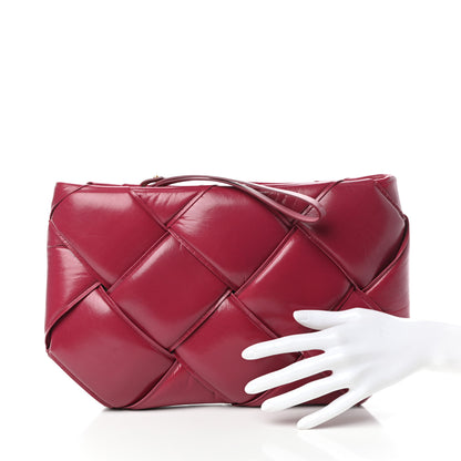 Bottega Veneta Paper Calfskin Maxi Intrecciato Padded Pouch Clutch Amaranto 2 of 8
