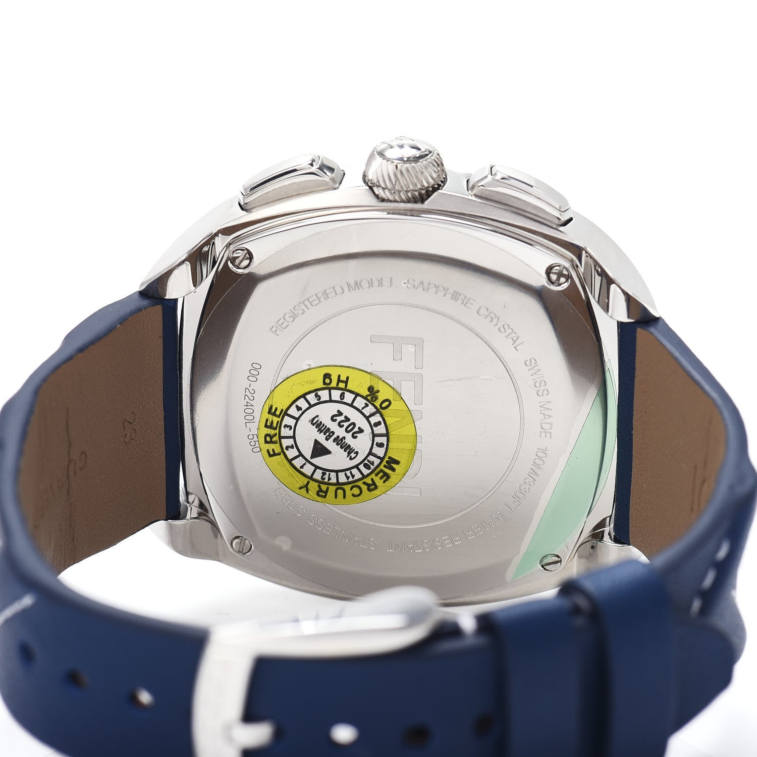 Fendi Stainless Steel Calfskin 44mm Momento Chronograph Quartz Watch Blue 4 of 5