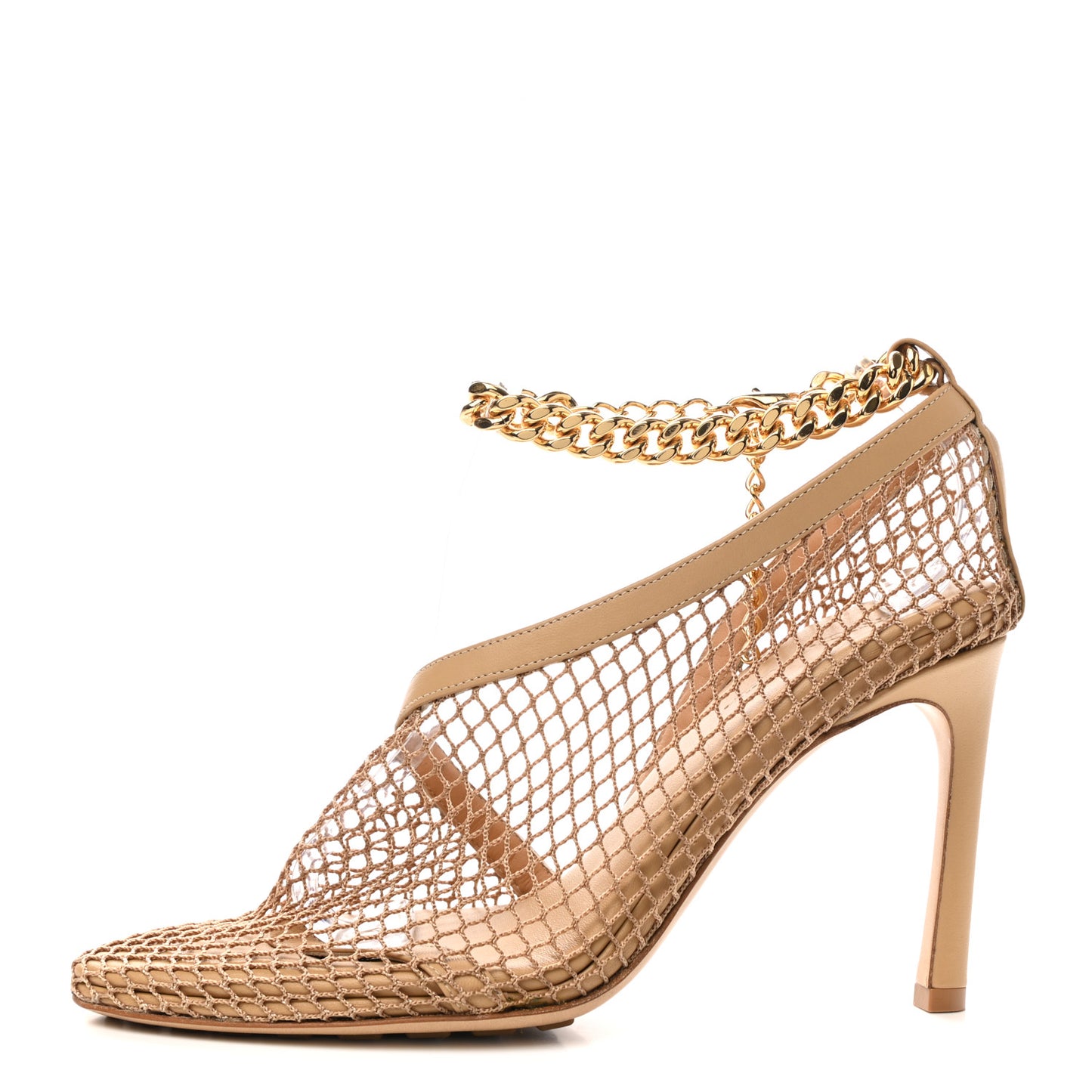 Mesh Nappa Chunky Chain Sandals 37 Beige Pony