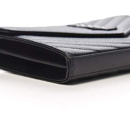 Saint Laurent Grain De Poudre Matelasse Chevron Monogram Chain Wallet Black 9 of 12