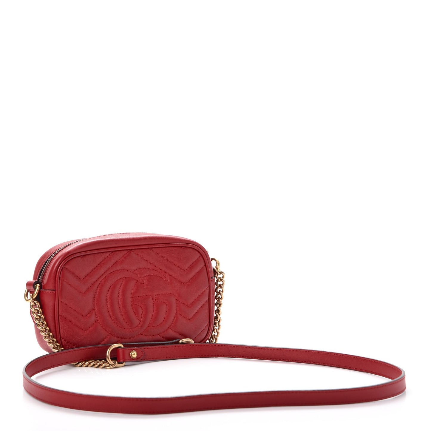 Calfskin Matelasse Mini GG Marmont Chain Shoulder Bag Hibiscus Red
