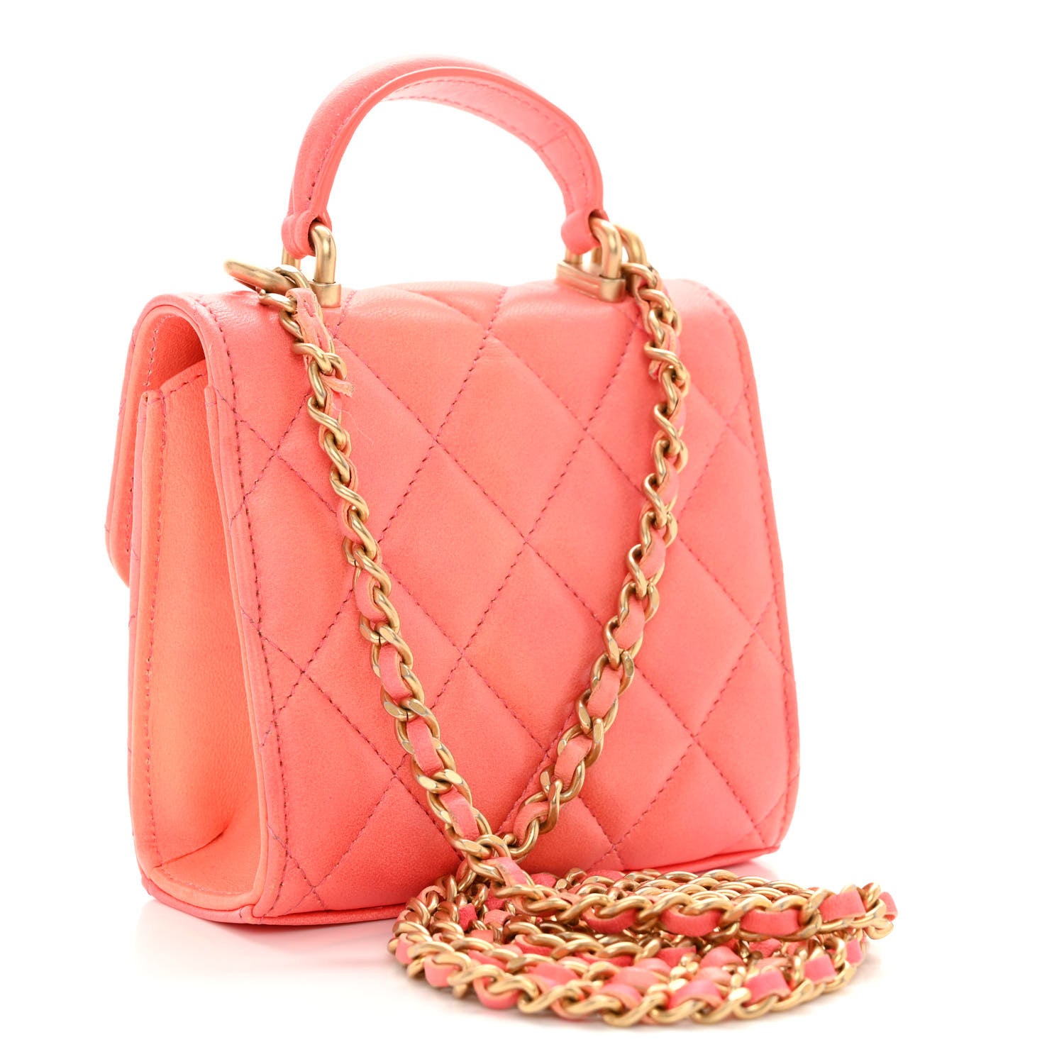 Chanel Lambskin Quilted Ombre Top Handle Flap Clutch With Chain Rose 3 of 11