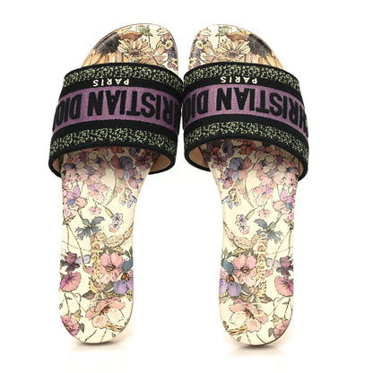 Christian Dior Canvas Embroidered 4 Saisons Dway Flat Slide Sandals 35.5 Lilac 2 of 10