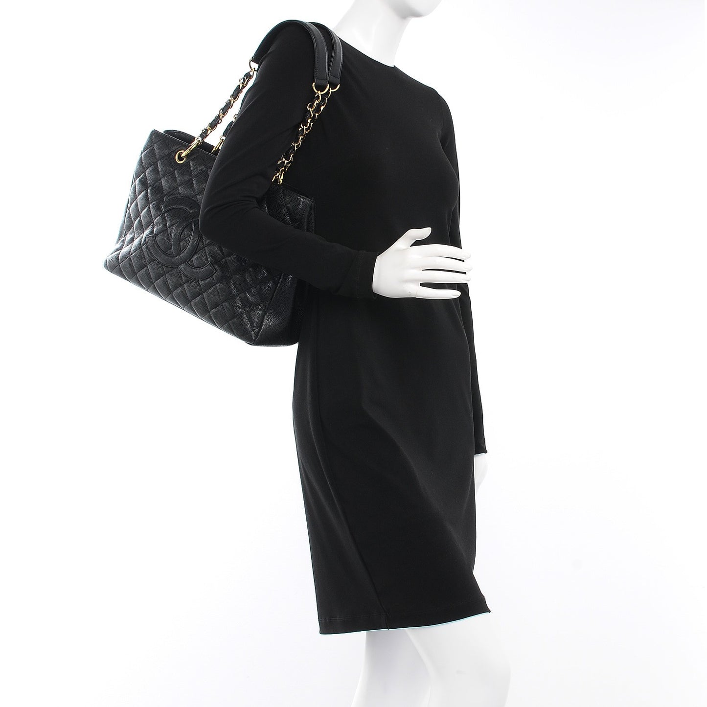 Caviar Quilted Grand Shopping Tote GST Black