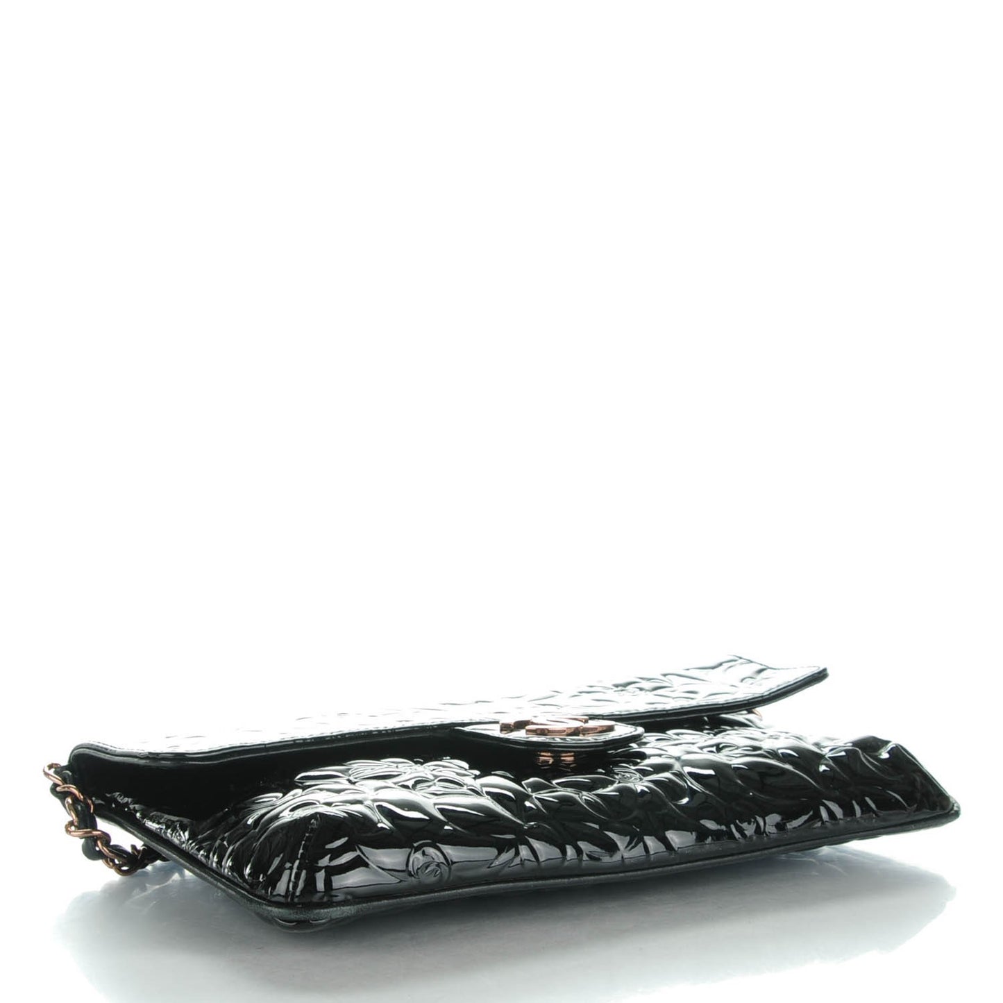 Patent Camellia Embossed Mini Flap Black