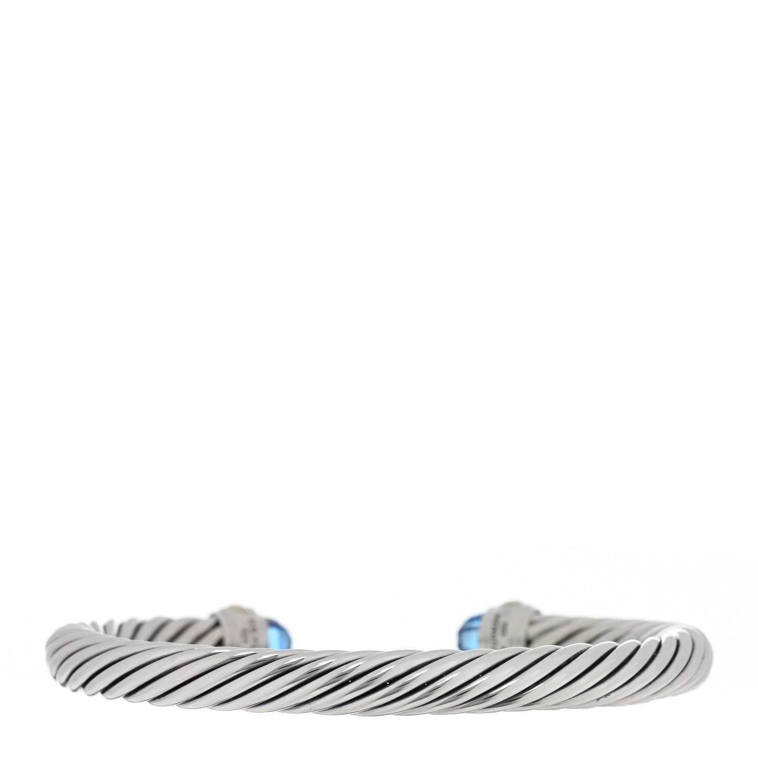 David Yurman Sterling Silver 14K Yellow Gold Blue Topaz 7mm Cable Classics Bracelet 2 of 3