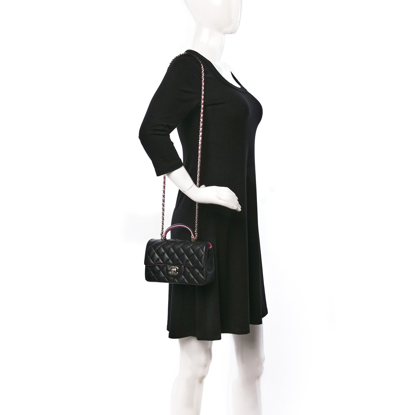 Lambskin Quilted Bi-Color Mini Top Handle Rectangular Flap Black Lilac