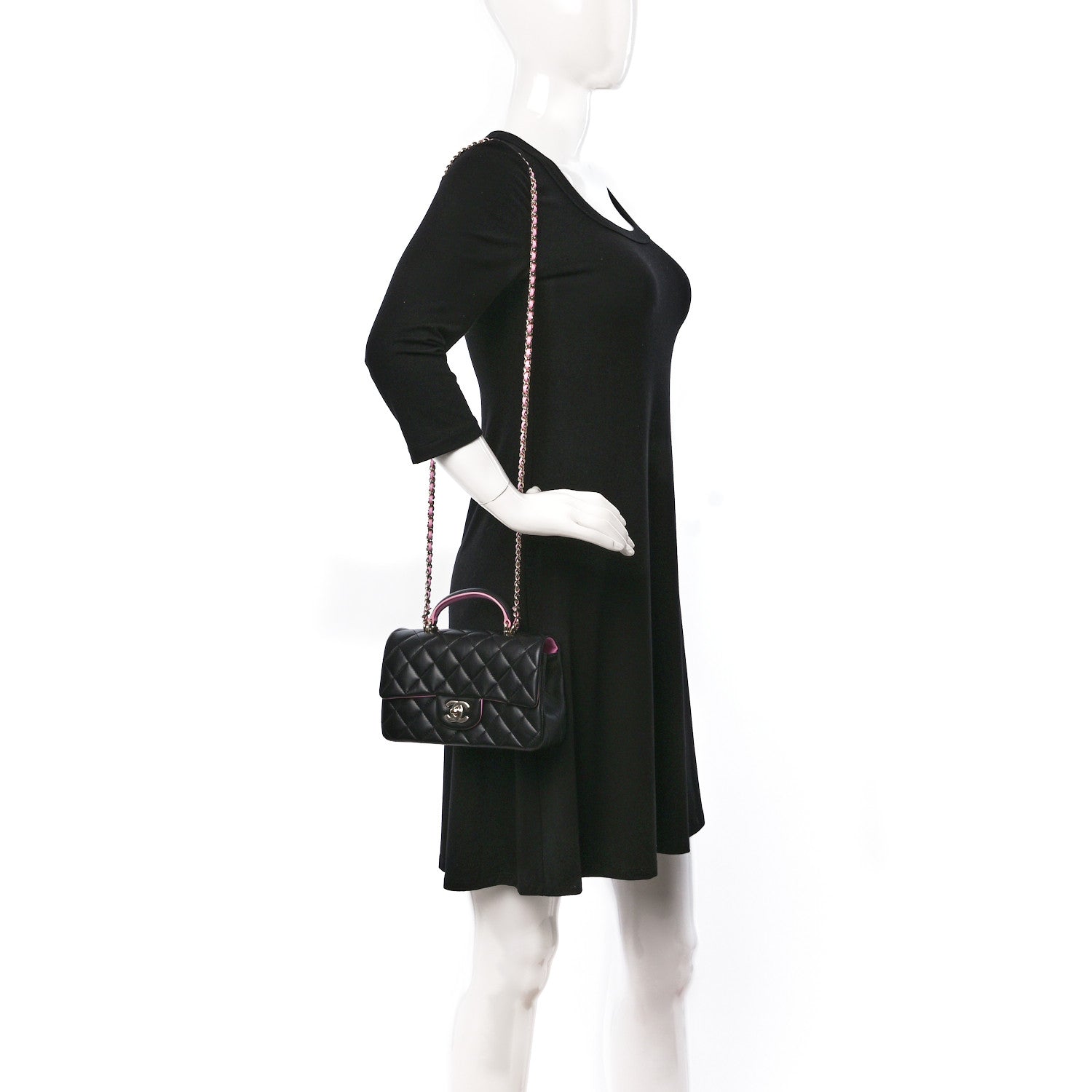 Chanel Lambskin Quilted Bi-Color Mini Top Handle Rectangular Flap Black Lilac 2 of 10
