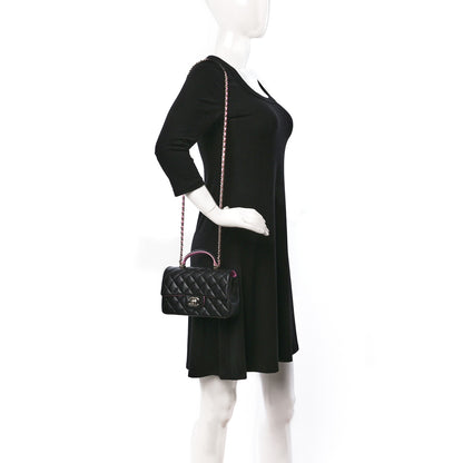 Chanel Lambskin Quilted Bi-Color Mini Top Handle Rectangular Flap Black Lilac 2 of 10