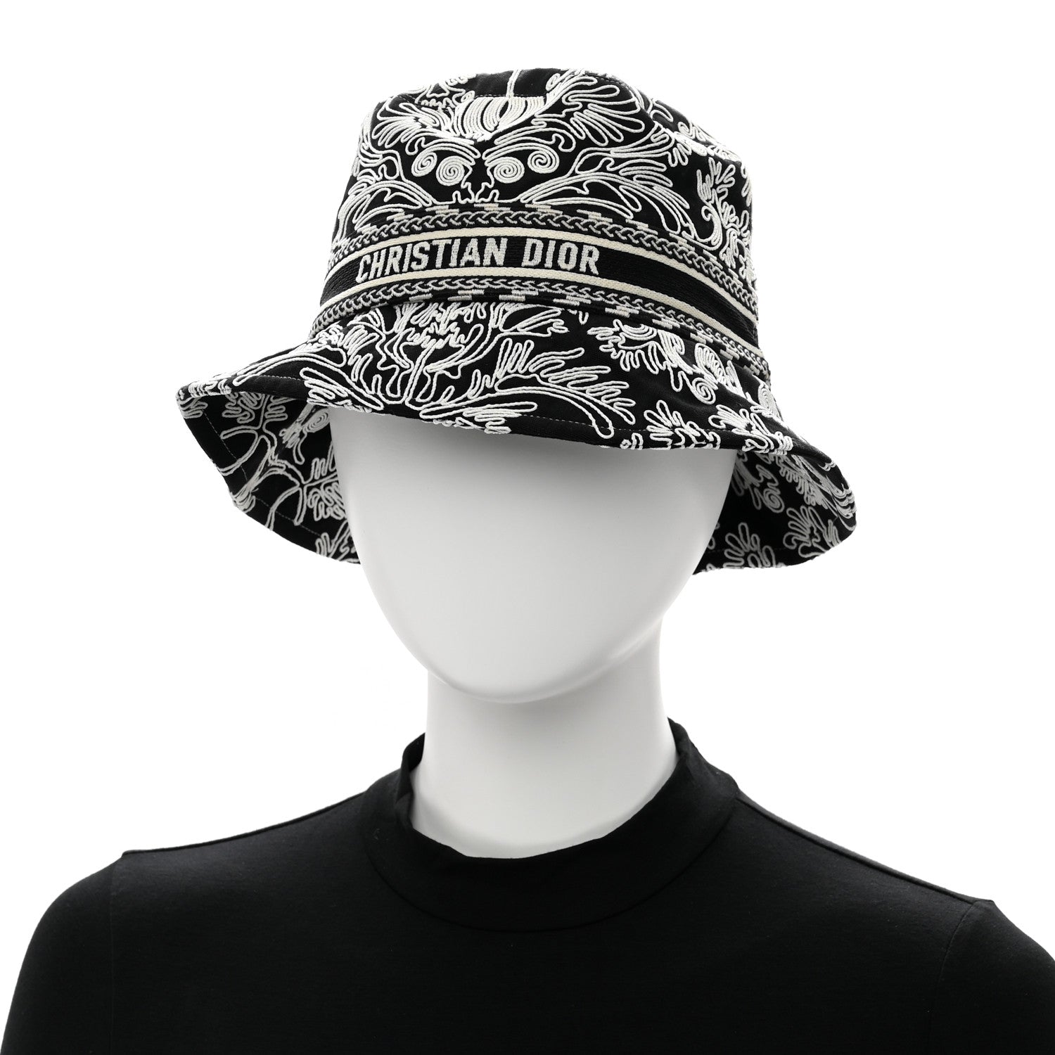 Christian Dior Cotton D-Bobby Small Brim Bucket Hat 57 Black White