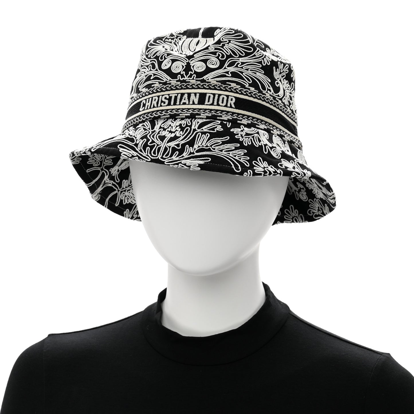 Cotton D-Bobby Small Brim Bucket Hat 57 Black White