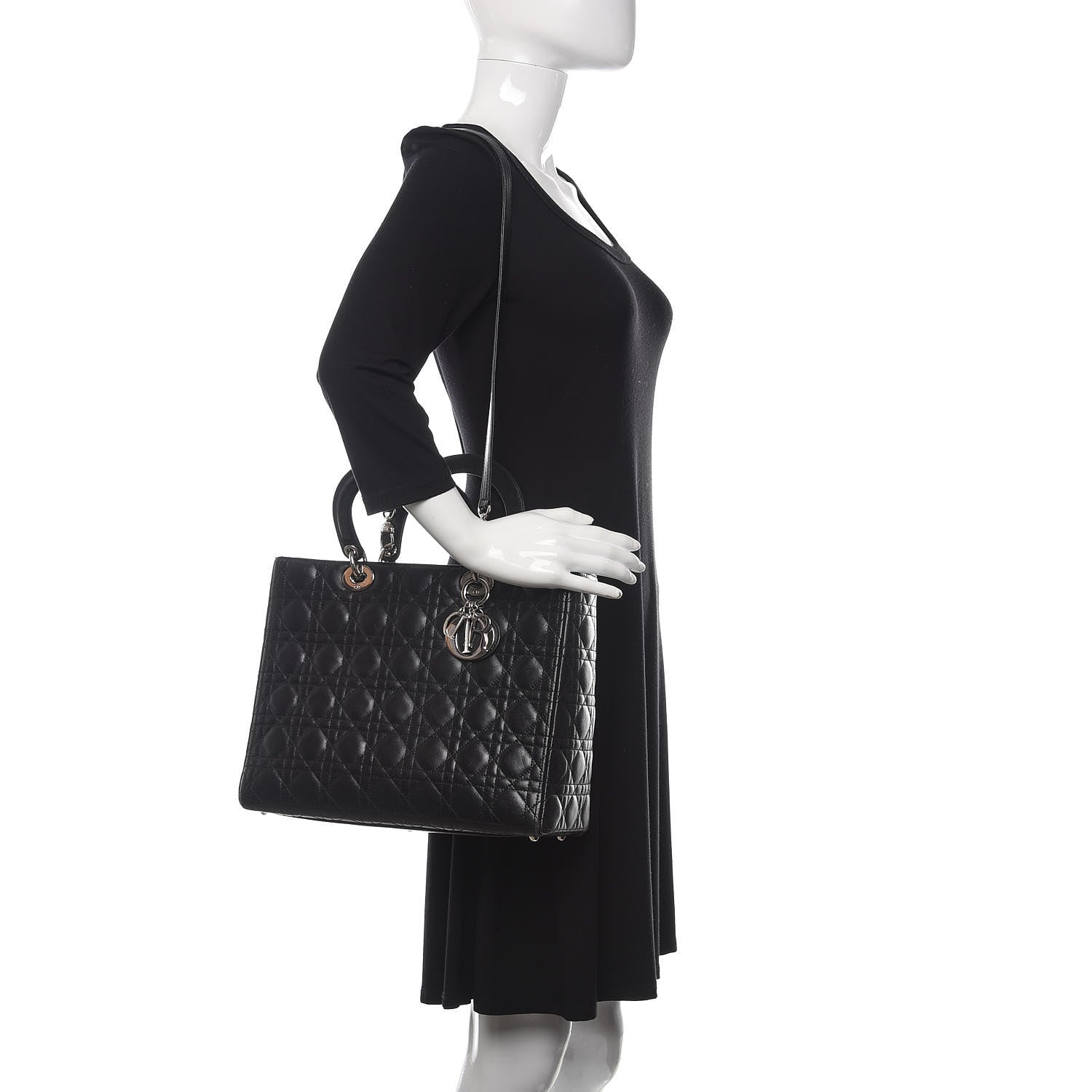 Christian Dior Lambskin Cannage Large Lady Dior Black 2 of 15