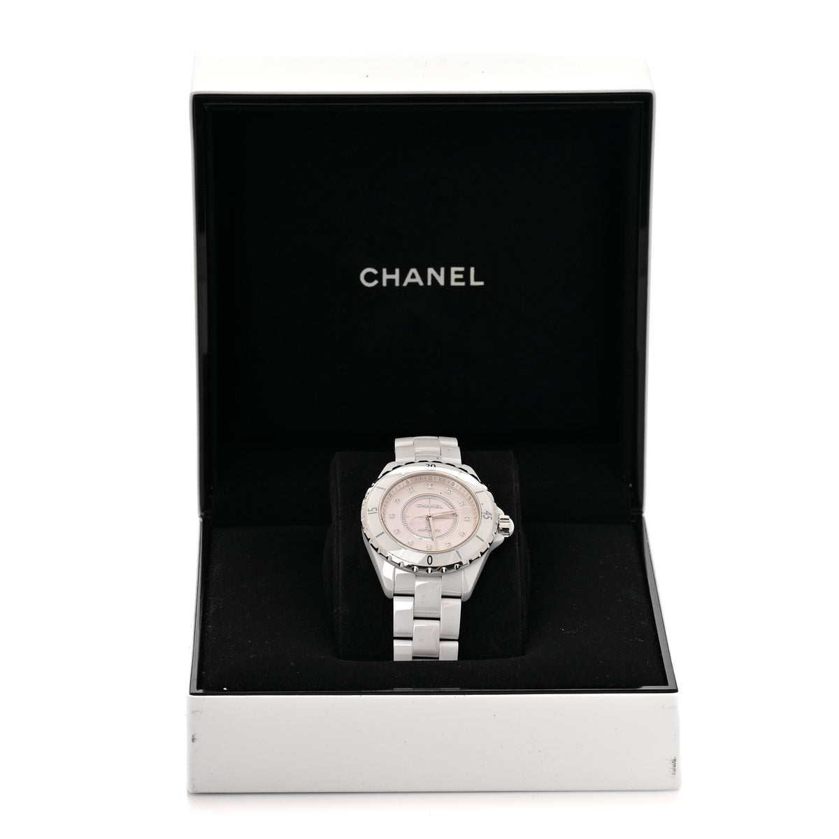 Chanel Stainless Steel Ceramic Diamond Pink Mother of Pearl 38mm J12 Automatic Watch White 5 of 5