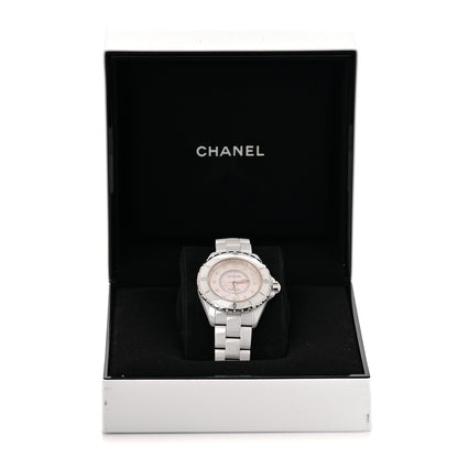 Chanel Stainless Steel Ceramic Diamond Pink Mother of Pearl 38mm J12 Automatic Watch White 5 of 5