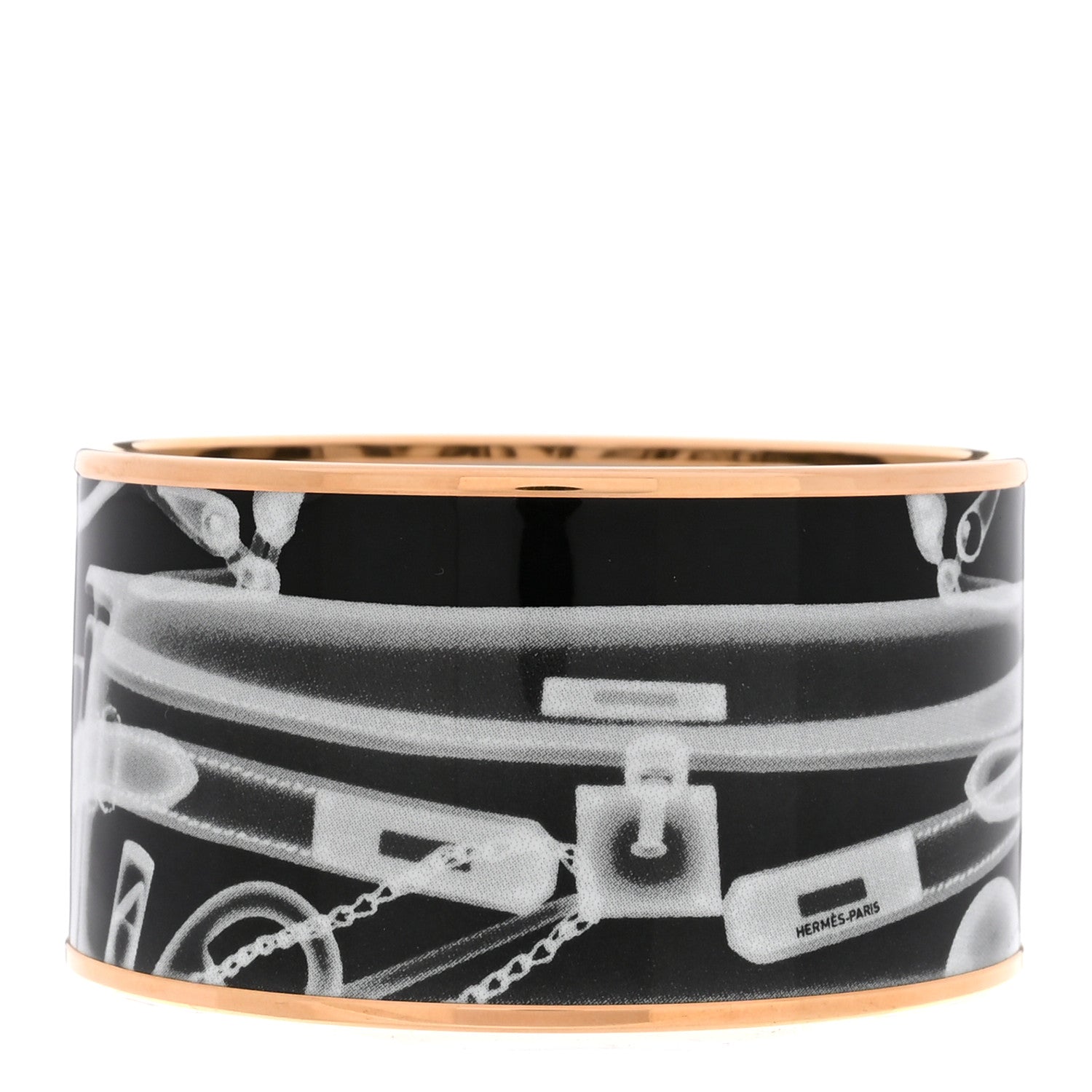 Hermes Enamel Printed Please, Check In Extra Wide Bracelet 65 Positif Negatif 1 of 5
