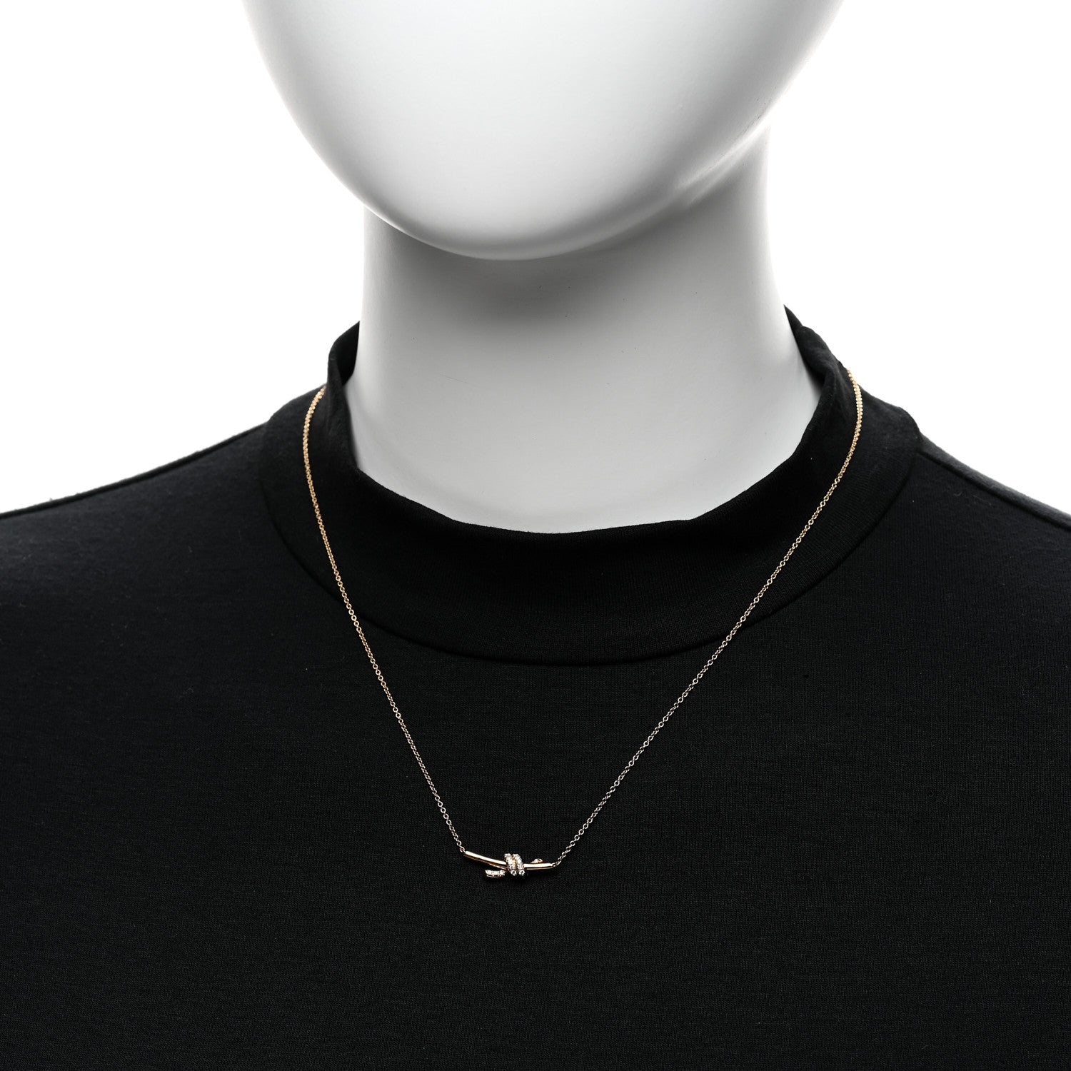 Tiffany 18K Yellow Gold Diamond Small Knot Necklace 2 of 6