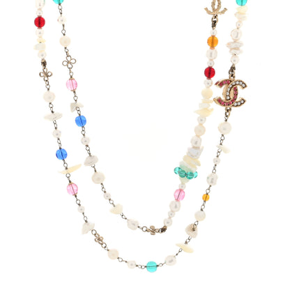 Chanel Pearl Crystal CC Long Strand Necklace Gold Multicolor 1 of 5