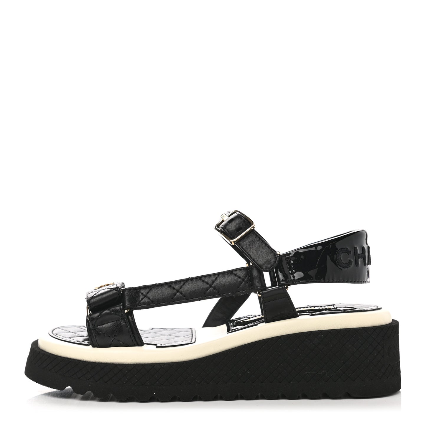 Lambskin Logo Platform Sandals 35 Black White