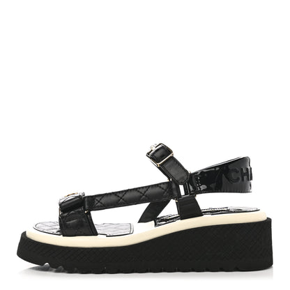 Chanel Lambskin Logo Platform Sandals 35 Black White 1 of 9