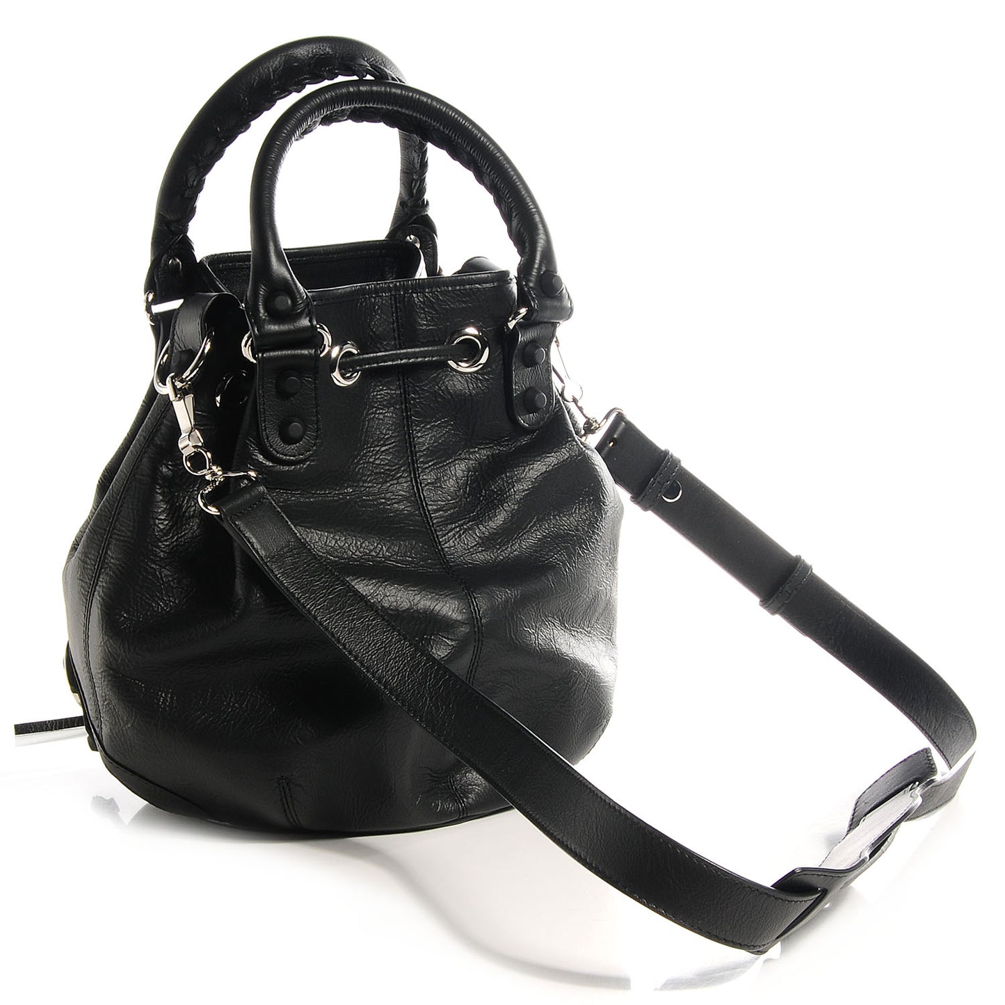 Matte Goatskin Rubber Covered Classic Hardware Mini Pompon Black