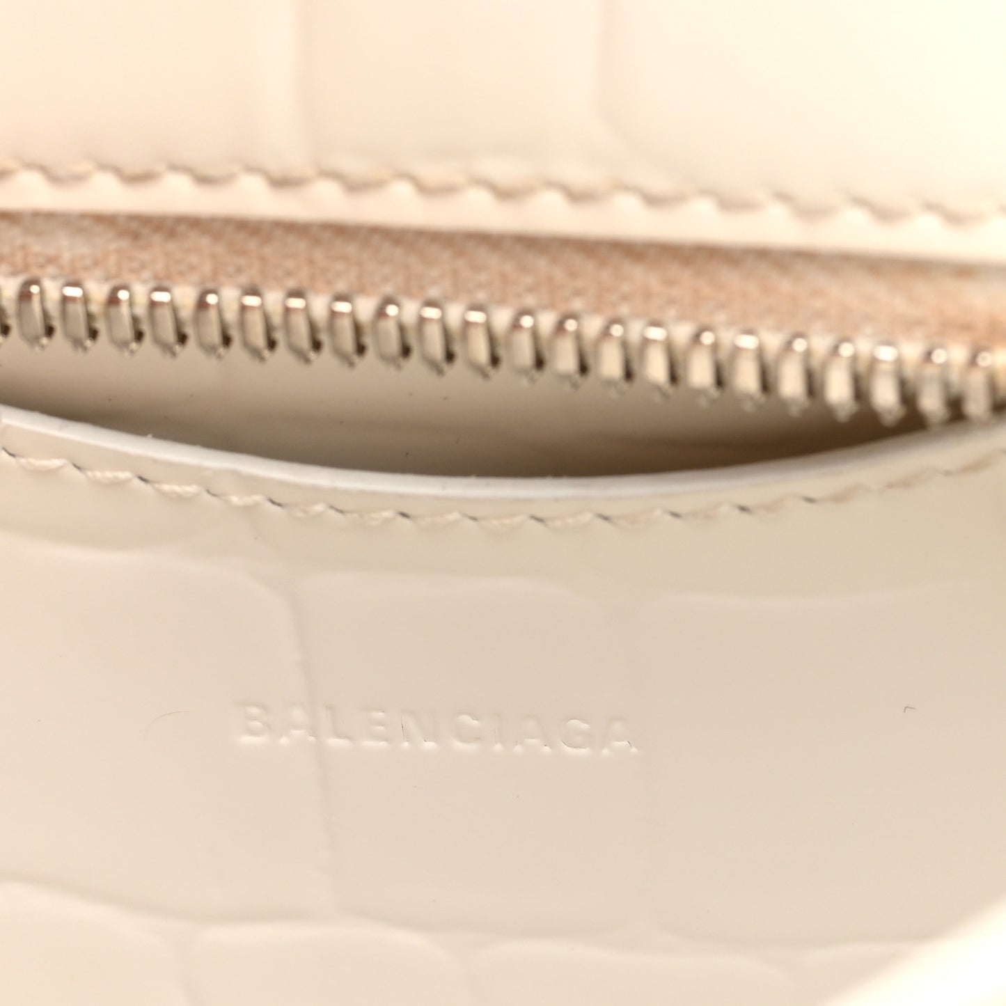 Semi Shiny Calfskin Crocodile Embossed Neo Classic Silver Hardware Mini City White
