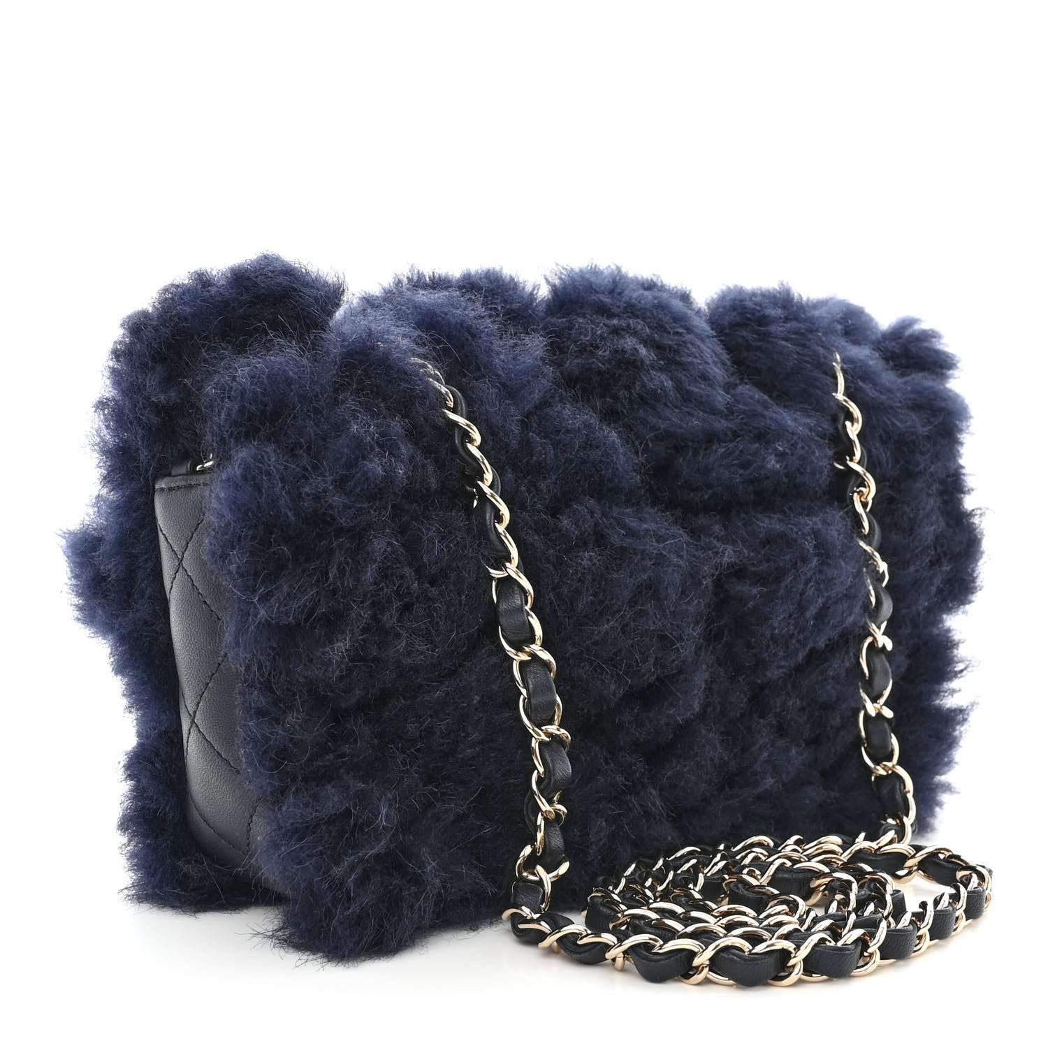 Chanel Shearling Lambskin Quilted Flap Navy Blue 3 of 10