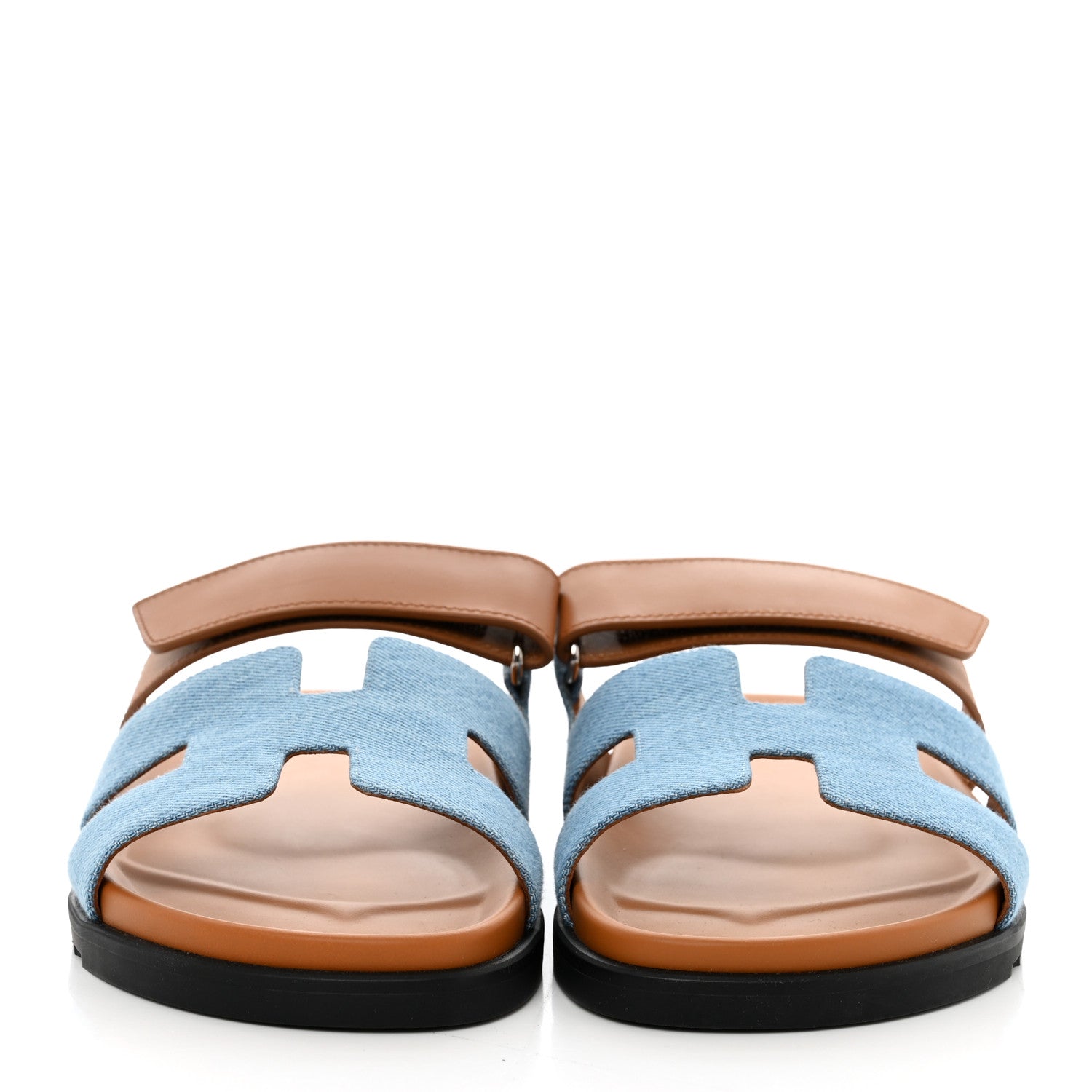 Hermes Denim Calfskin Womens Chypre Sandals 41 Bleu Clair Naturel 2 of 8