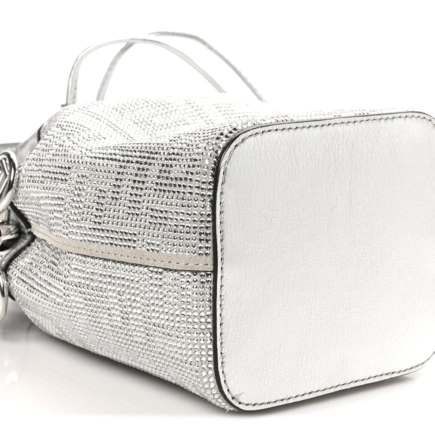 Crystal Vitello Laminato FF Mini Mon Tresor Bucket Bag Crystal Argento