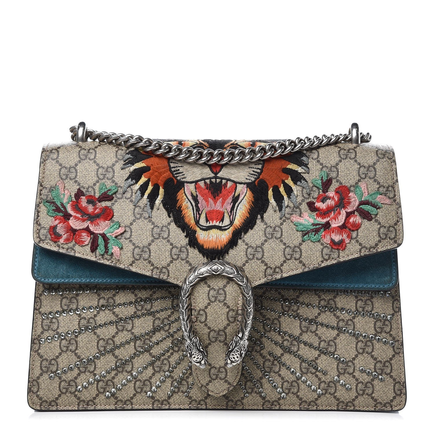 Gucci GG Supreme Monogram Angry Cat Embroidered Medium Dionysus Shoulder Bag Beige Ultramarine 1 of 15