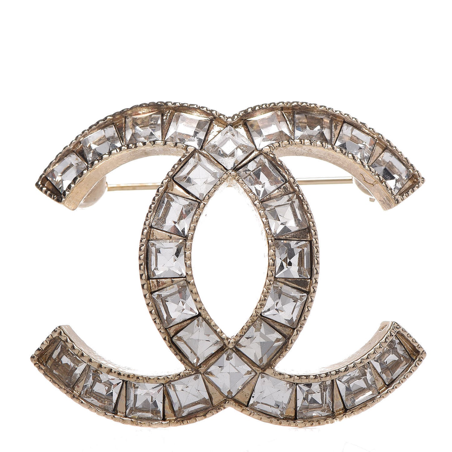 Baguette Crystal CC Brooch Gold