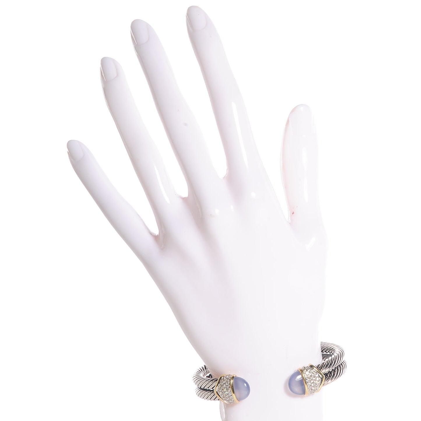 Sterling Silver and 18k Gold Diamond Blue Chalcedony Double Cuff