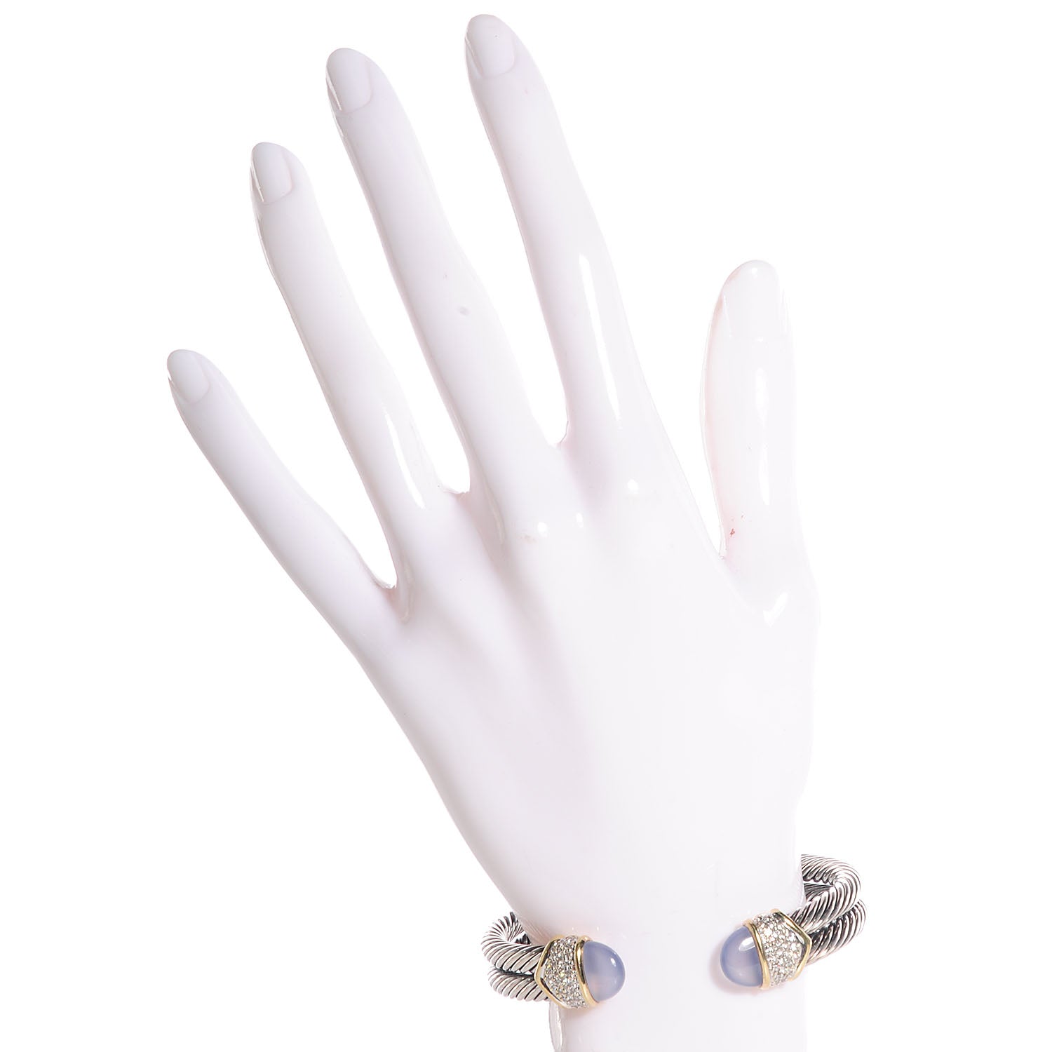 David Yurman Sterling Silver and 18k Gold Diamond Blue Chalcedony Double Cuff 2 of 6