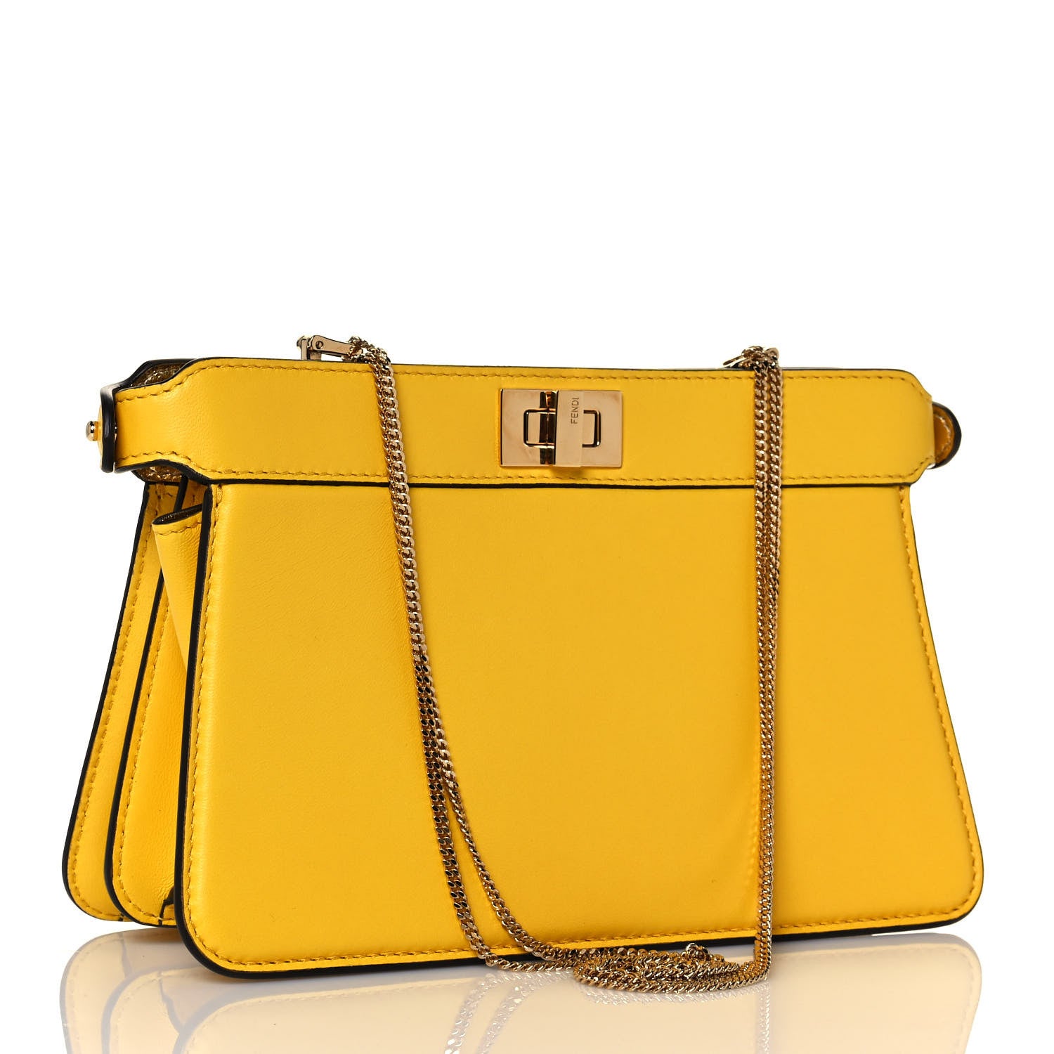 Fendi Nappa Small Peekaboo I SEE U East West Chain Satchel Limone 3 of 12