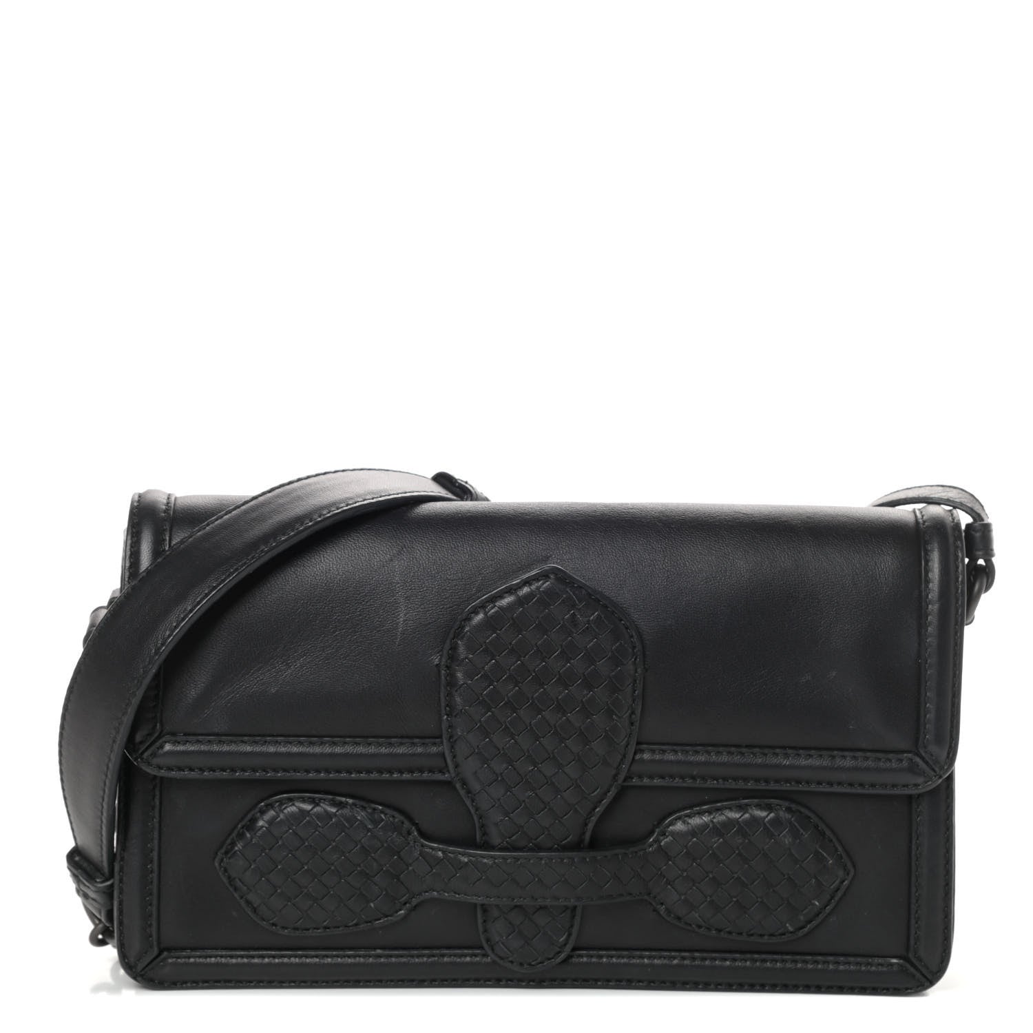 Bottega Veneta Nappa Micro Intreccio Shoulder Bag Black 1 of 12