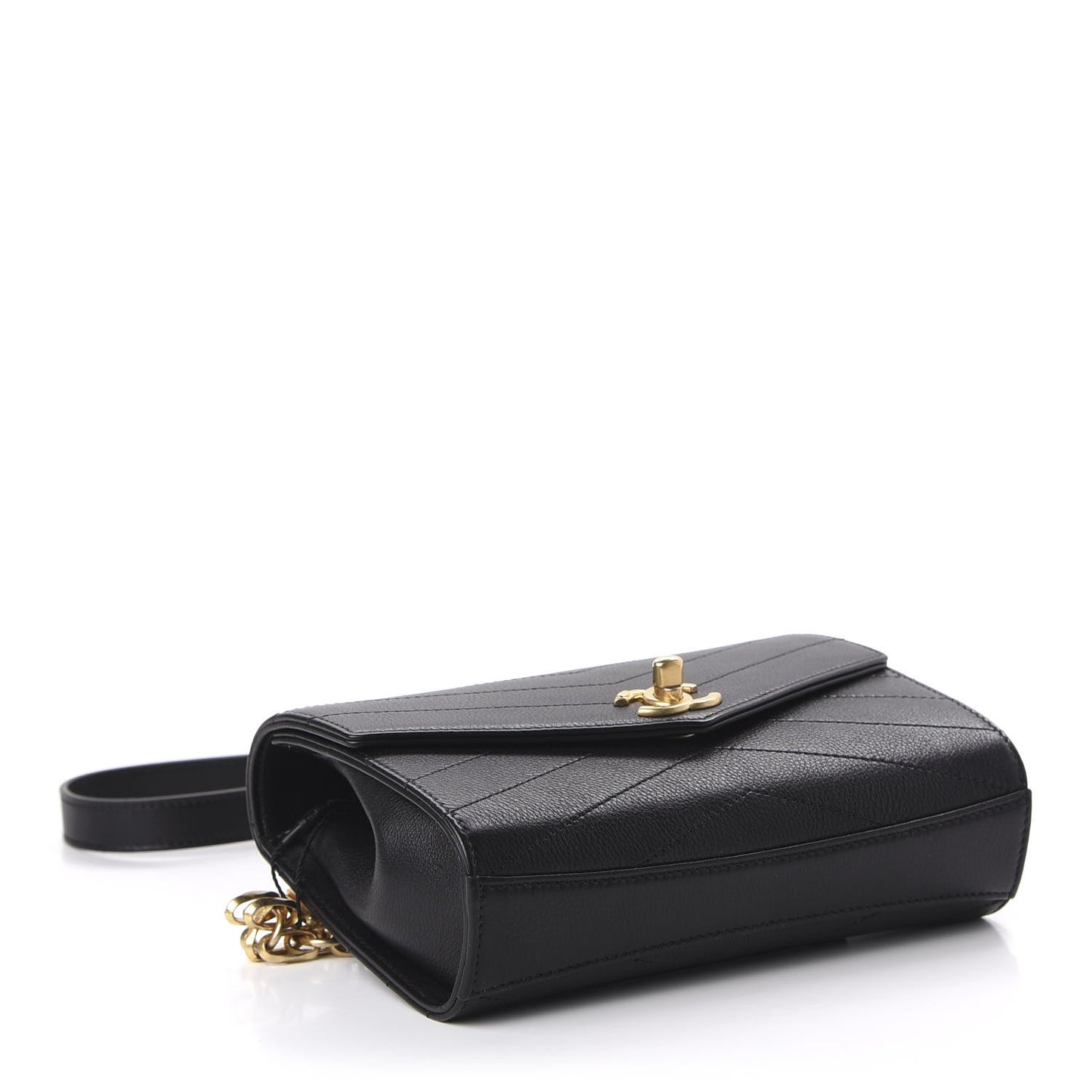 Calfskin Chevron Stitched Coco Waist Bag Black