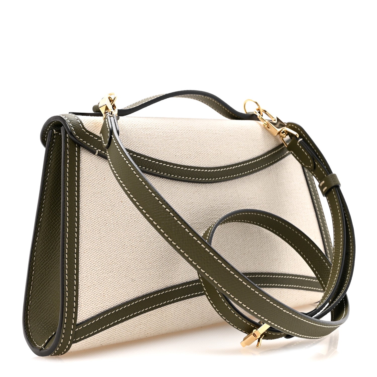 Moynat Cotton Canvas Linen Calfskin Gabrielle Clutch Olive Green 3 of 11