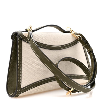 Moynat Cotton Canvas Linen Calfskin Gabrielle Clutch Olive Green 3 of 11
