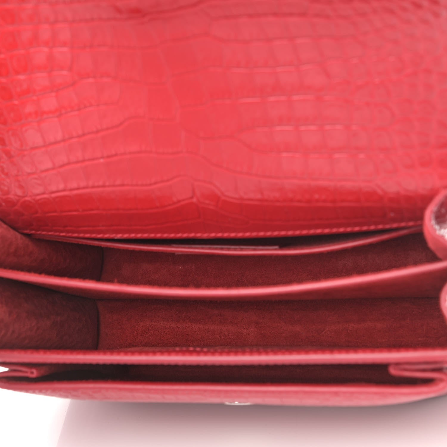 Saint Laurent Calfskin Crocodile Embossed Medium Monogram Sunset Rouge Eros 5 of 8