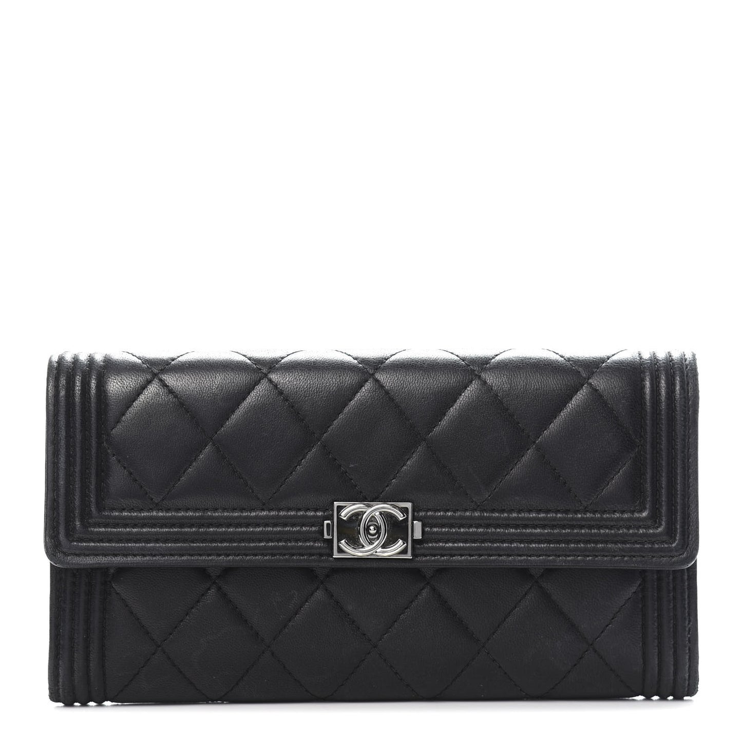 Lambskin Quilted Boy Flap Wallet Black