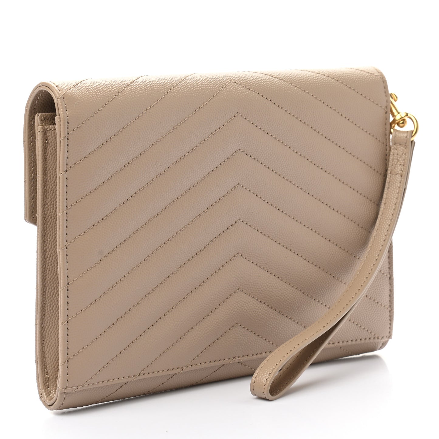 Grain De Poudre Matelasse Chevron Monogram Envelope Clutch Dark Beige