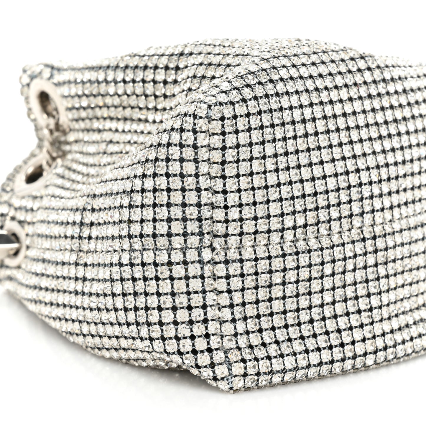 Satin Crystal Embellished Micro Bon Bon Bag Silver