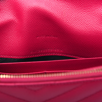 Saint Laurent Grain De Poudre Matelasse Chevron Monogram Envelope Chain Wallet Bubblegum 7 of 10