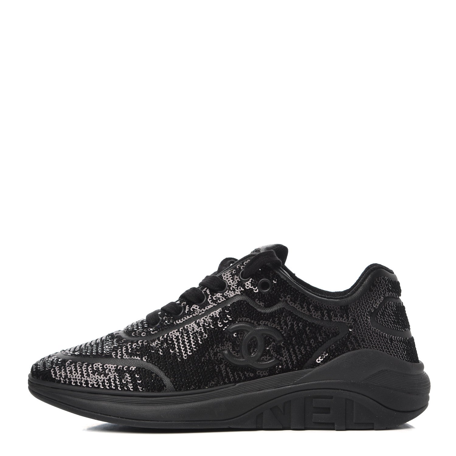 Chanel Sequin CC Sneakers 37.5 Black 1 of 9