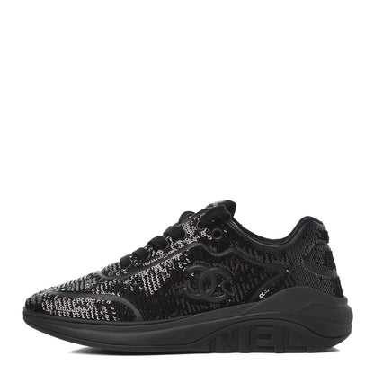 Chanel Sequin CC Sneakers 37.5 Black 1 of 9