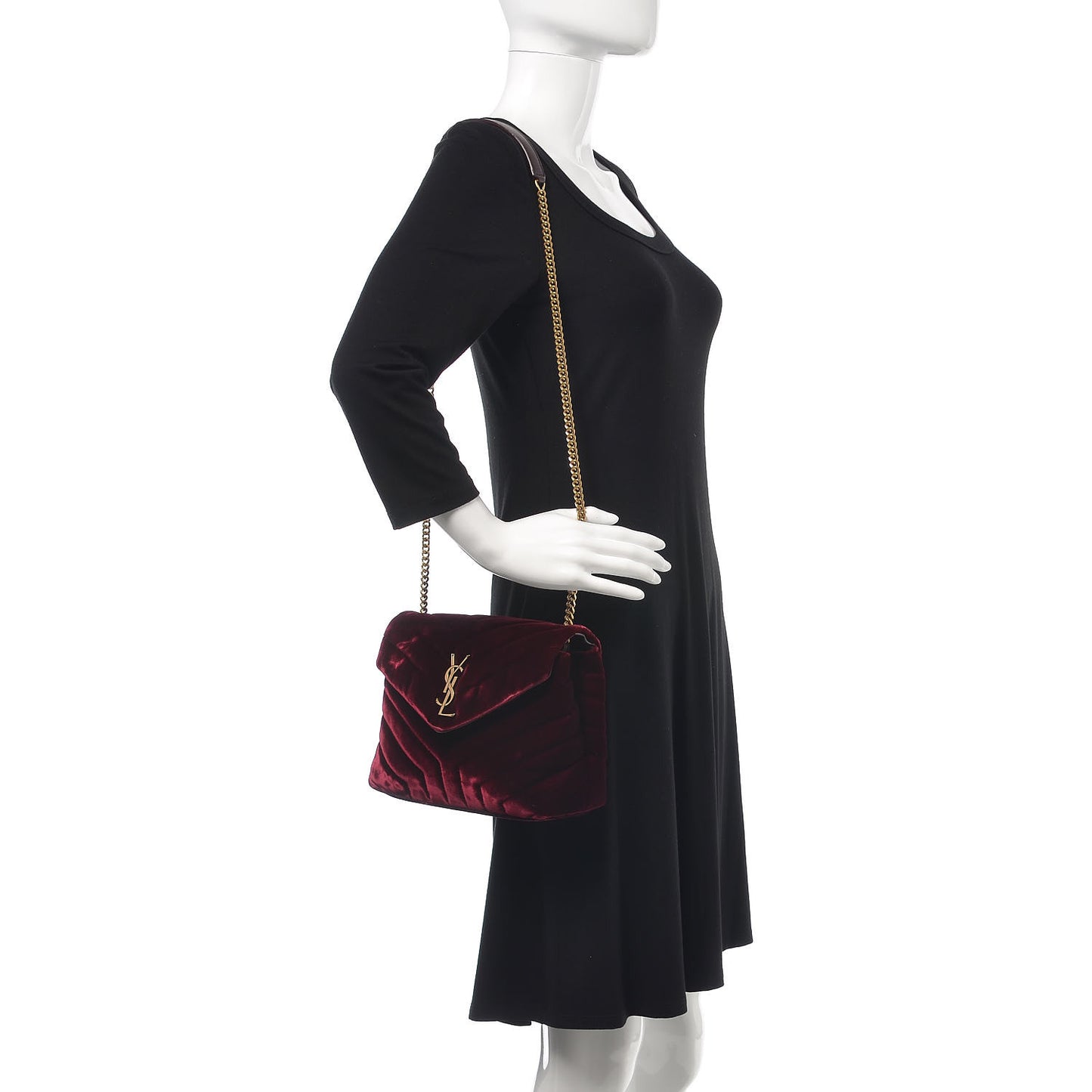 Velvet Y Quilted Monogram Small Loulou Chain Satchel Burgundy