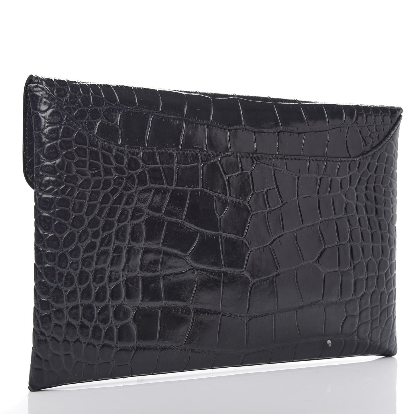 Calfskin Crocodile Embossed Medium Antigona Envelope Clutch Black