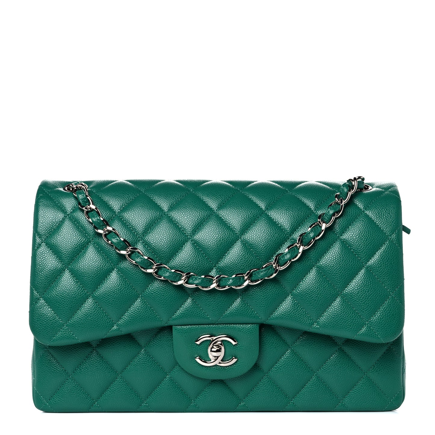 Caviar Quilted Jumbo Double Flap Green